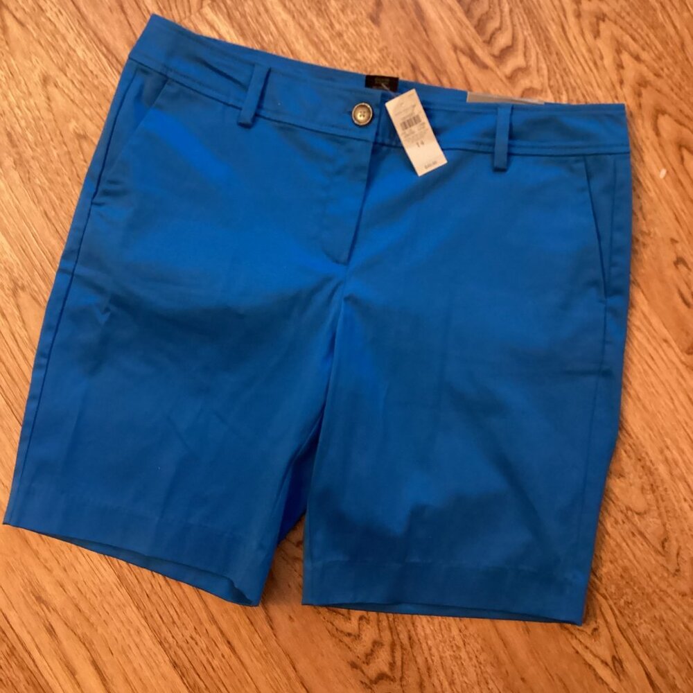 NWT ANN TAYLOR SIGNATURE FIT BLUE BERMUDA SHORTS 14 PREPPY CLASSIC RESORTWEAR
